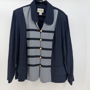 Kathryn Deene Blazer Women 24 Blue Gold Button Shoulder Pad Vintage Office Retro